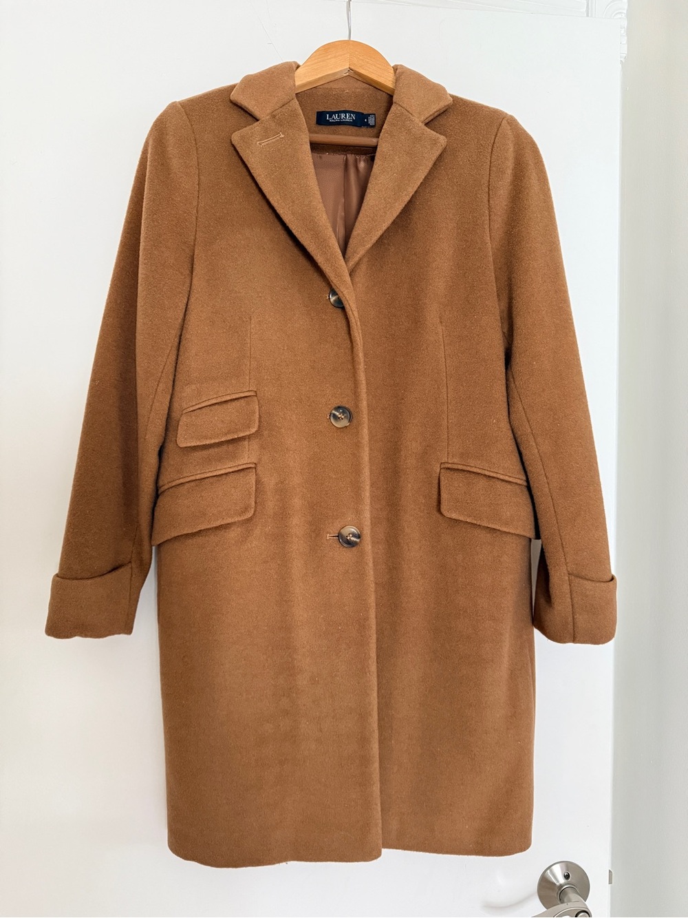 Ralph Lauren Camel Single-Breasted Wool Blend Peacoat